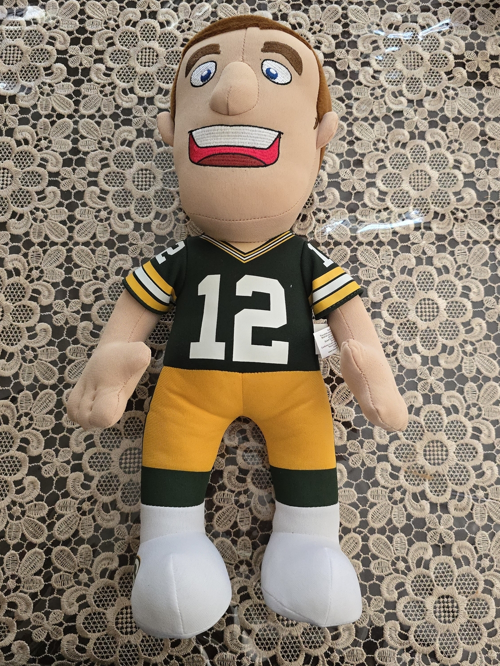 Plush Football Player Doll in Green & Yellow Jersey (Number 12)